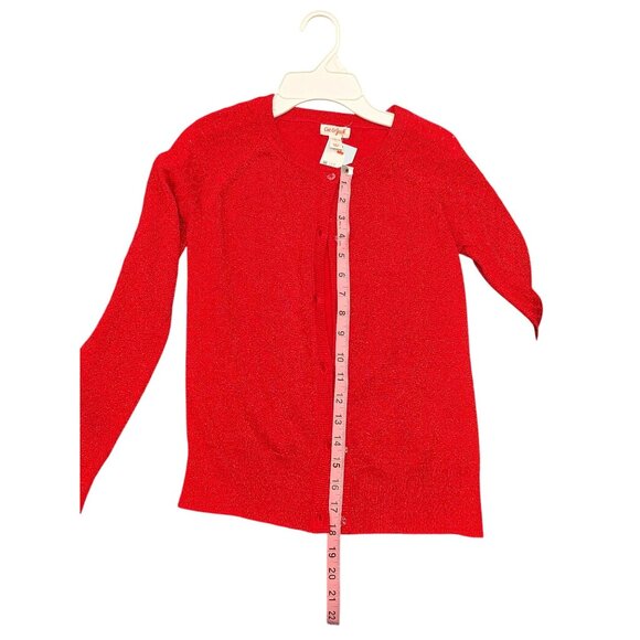 Cat & Jack Girls Red Cardigan Sweater L 10/12 Button-Up Long Sleeve Sparkle Knit - Picture 6 of 7